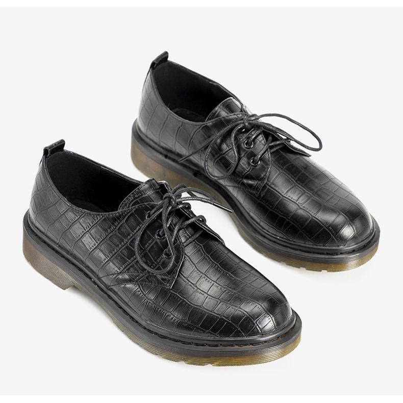 Black Oxfords în tema din piele a crocodilului negru 1