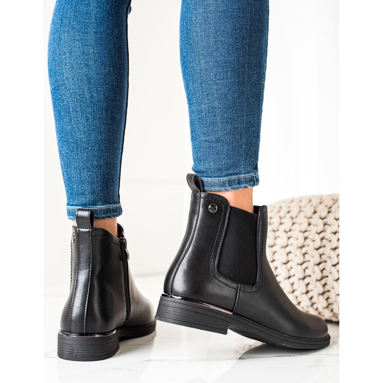 Sergio Leone Cizme negre clasice cu fermoar negru 1