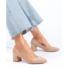 Goodin Pompele elegante din piele intoarsa bej 1