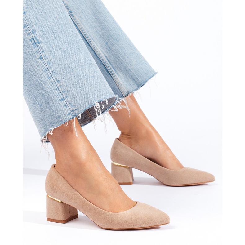 Goodin Pompele elegante din piele intoarsa bej 1