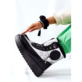 S.Barski Cizme de zăpadă Kennilis de culoare argintie pentru femei negru 2