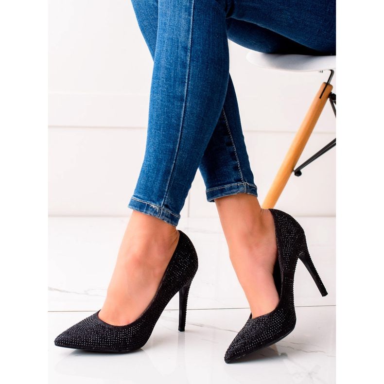 TRENDI Tocuri înalte negre cu cristale negru 1