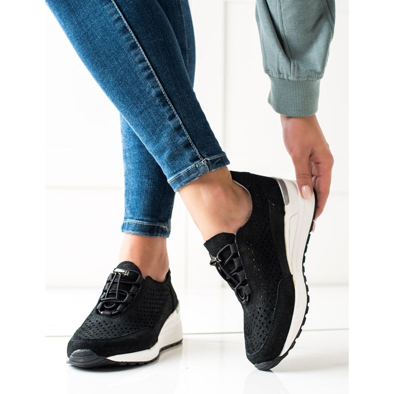 Adidași din piele cu sclipici VINCEZA negru 1