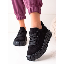 Sweet Shoes Adidași din piele de căprioară pe platformă negru 2