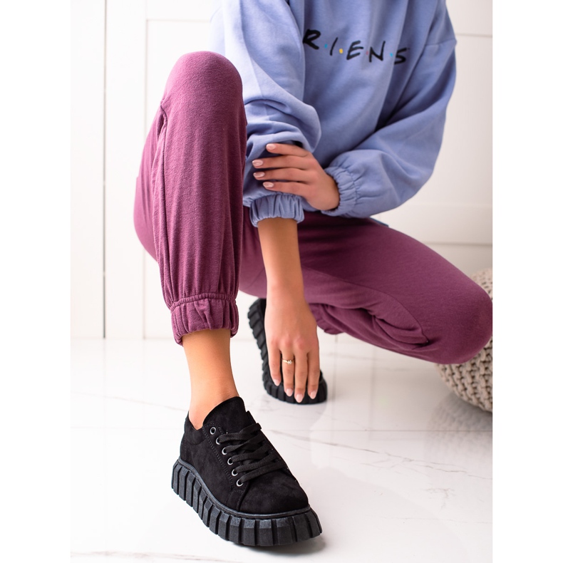 Sweet Shoes Adidași din piele de căprioară pe platformă negru 1