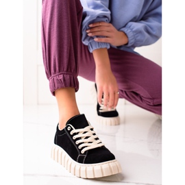 Sweet Shoes Adidași din piele de căprioară pe platformă negru 1