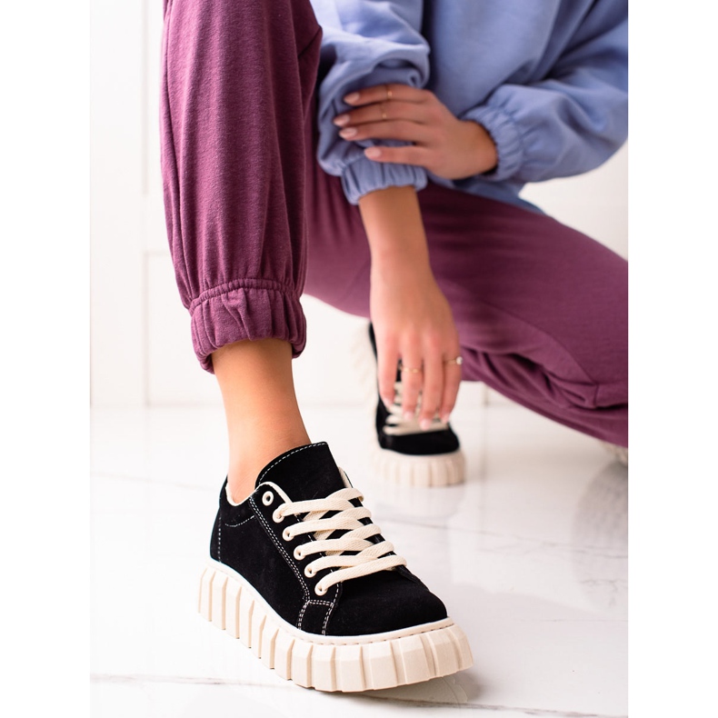 Sweet Shoes Adidași din piele de căprioară pe platformă negru 1