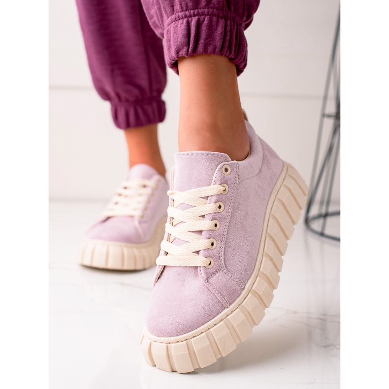 Sweet Shoes Adidași din piele de căprioară pe platformă violet 1