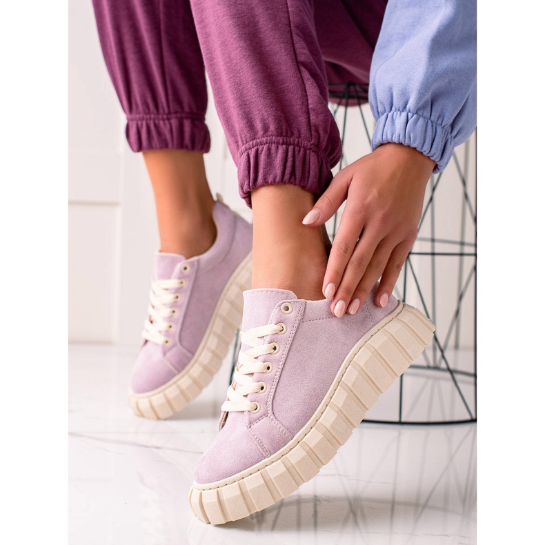 Sweet Shoes Adidași din piele de căprioară pe platformă violet 2