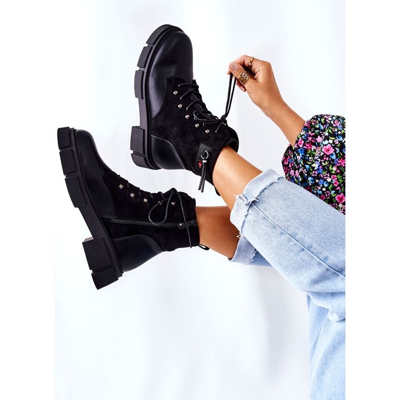 POTOCKI Lucrători de cizme din piele legate negru în felul tău! 2