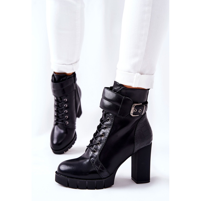 POTOCKI Cizme pe un post înalt Fasha legat de negru 1