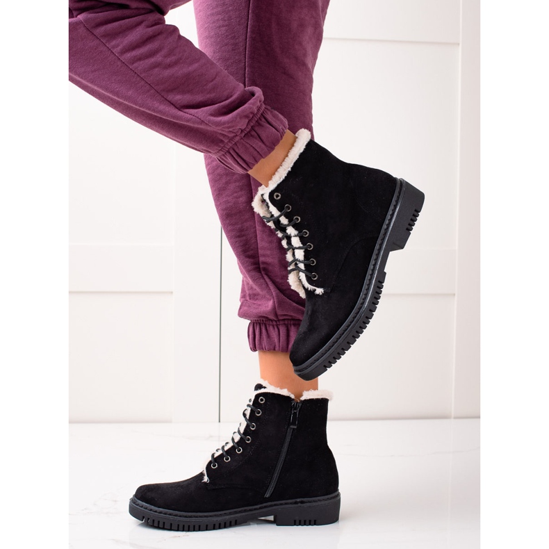 TRENDI Cizme Trappers Cu Blana Pe Partea Superioară negru 1 TRENDI Cizme Trappers Cu Blana Pe Partea Superioară negru 1