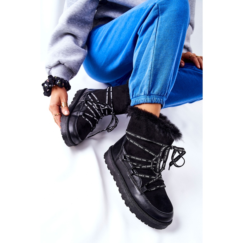 POTOCKI Ghete de zăpadă izolate cu blană pe platforma neagră Salemi negru 2