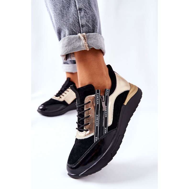 POTOCKI Pantofi sport din piele Adidași Negru Auriu Minor 2