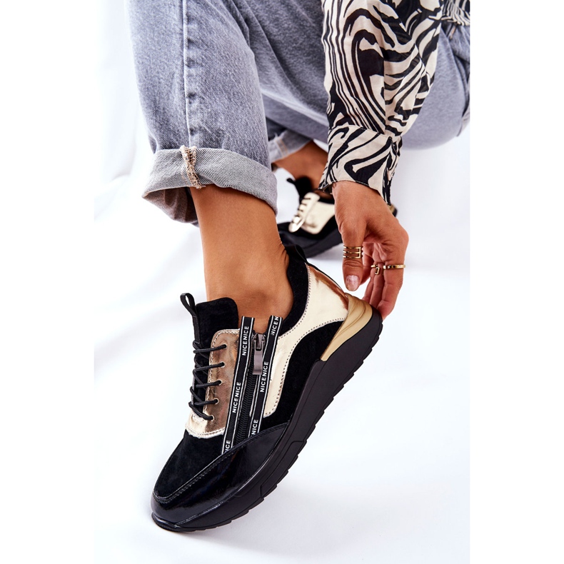 POTOCKI Pantofi sport din piele Adidași Negru Auriu Minor 1