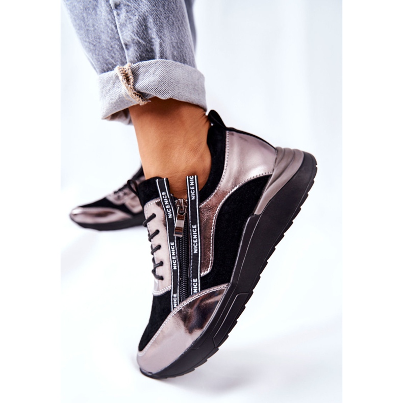 POTOCKI Pantofi sport din piele Adidași Negru Argintiu Minor 1