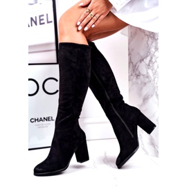 S.Barski Cizme de damă pe toc piele de căprioară neagră de multe ori negru 3