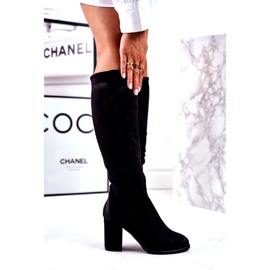 S.Barski Cizme de damă pe toc piele de căprioară neagră de multe ori negru 4