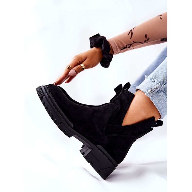 POTOCKI Cizme Corano negre cu fermoar decupat negru 2