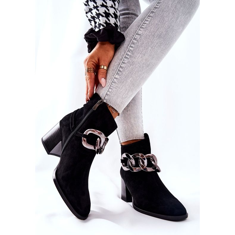 Cizme din piele cu lanț Laura Messi Black 2345 negru 2