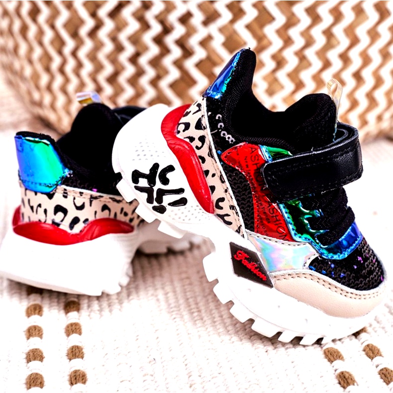 FRROCK Pantofi sport pentru copii cu velcro negru Be Happy bej roșu albastru 2