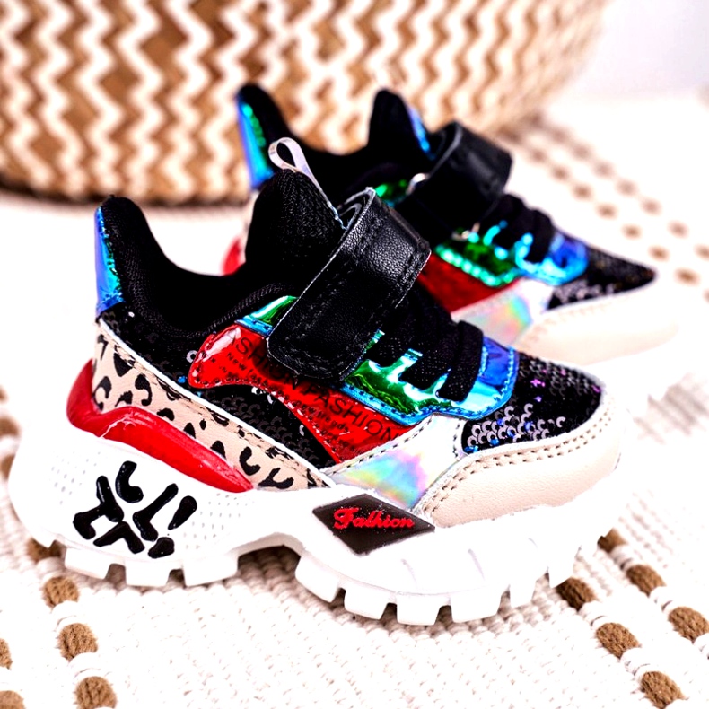 FRROCK Pantofi sport pentru copii cu velcro negru Be Happy bej roșu albastru 1