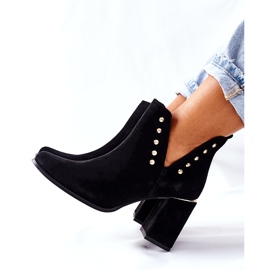 Botine de piele intoarsa de dama cu decupaje si strasuri Lewski Black 3075 negru 6