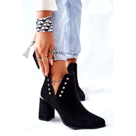 Botine de piele intoarsa de dama cu decupaje si strasuri Lewski Black 3075 negru 1
