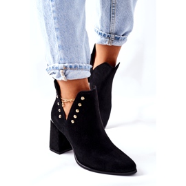 Botine de piele intoarsa de dama cu decupaje si strasuri Lewski Black 3075 negru 2