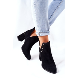 Botine de piele intoarsa de dama cu decupaje si strasuri Lewski Black 3075 negru 3