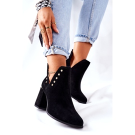 Botine de piele intoarsa de dama cu decupaje si strasuri Lewski Black 3075 negru 4