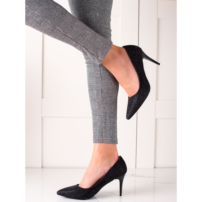 TRENDI Tocuri înalte negre sclipitoare negru 2