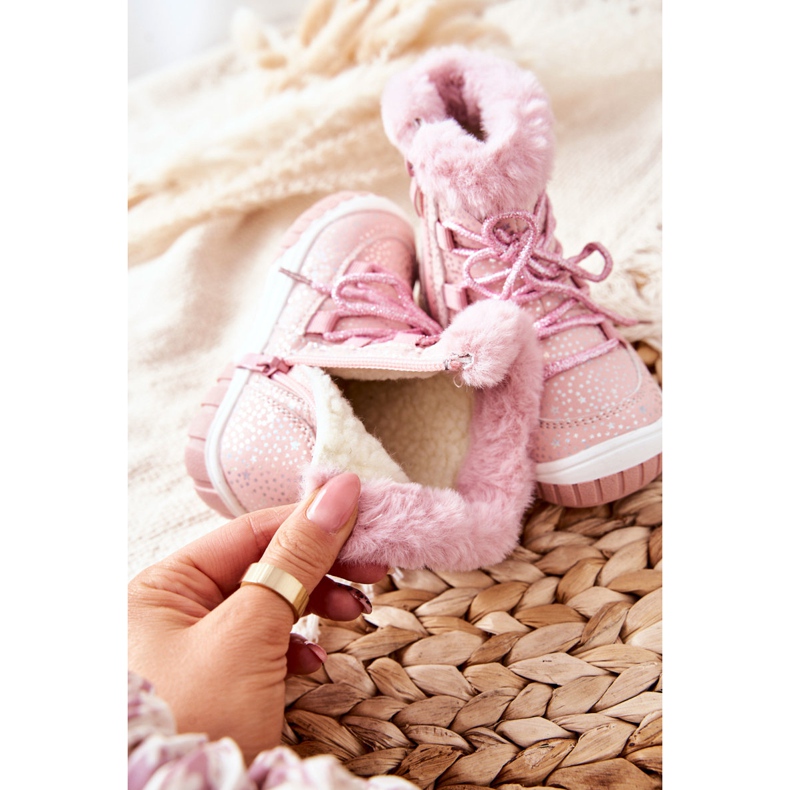PE1 Cizme de zăpadă calde cu stele roz de blană 1 PE1 Cizme de zăpadă calde cu stele roz de blană 1