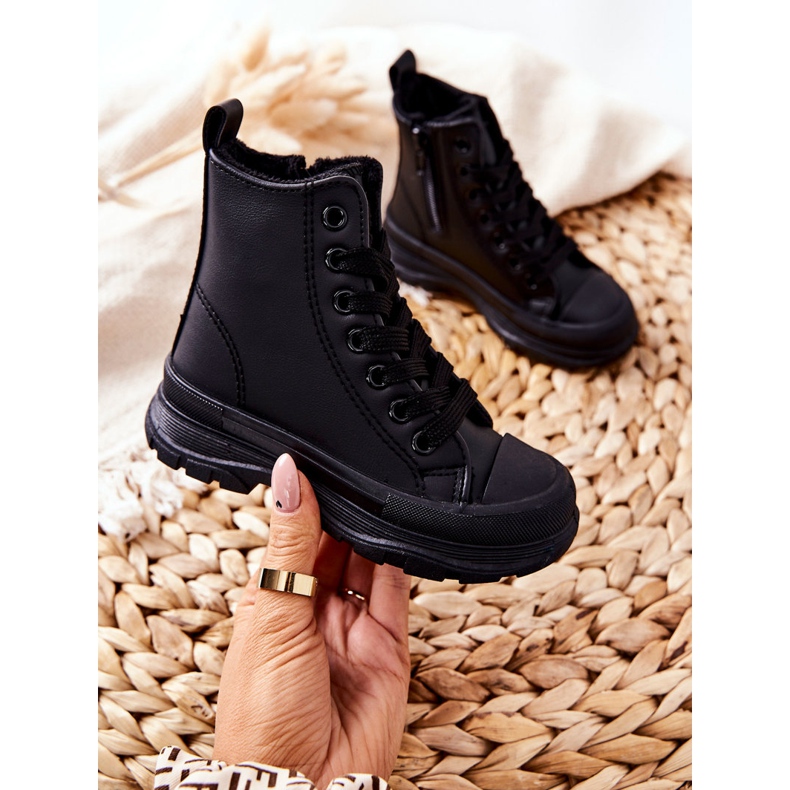 FR1 Adidași izolate din piele pentru copii negri Bomi negru 2