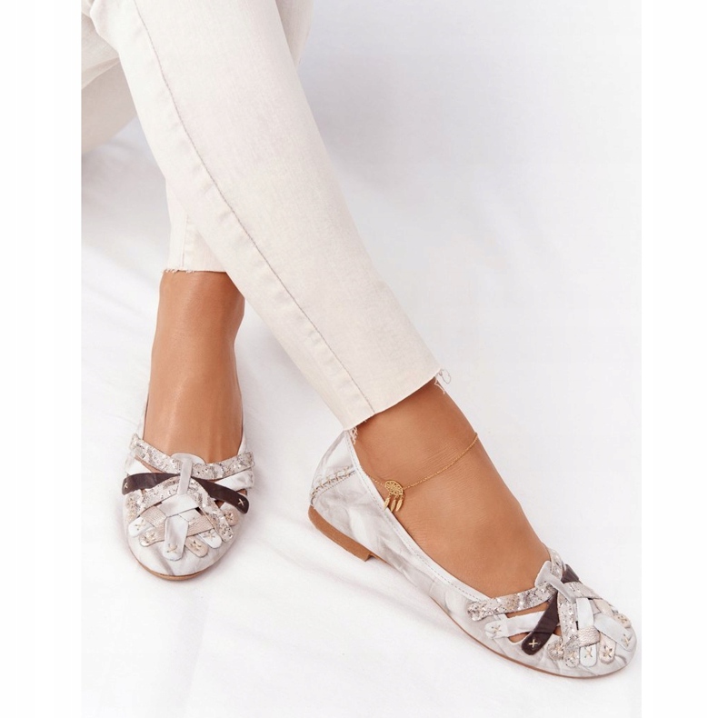 Balerini din piele pentru femei Maciejka 01358-44 Bej murdar 4