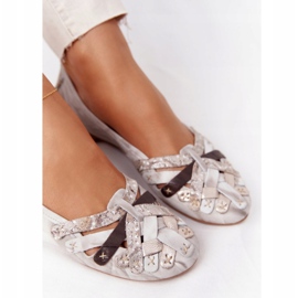 Balerini din piele pentru femei Maciejka 01358-44 Bej murdar 5