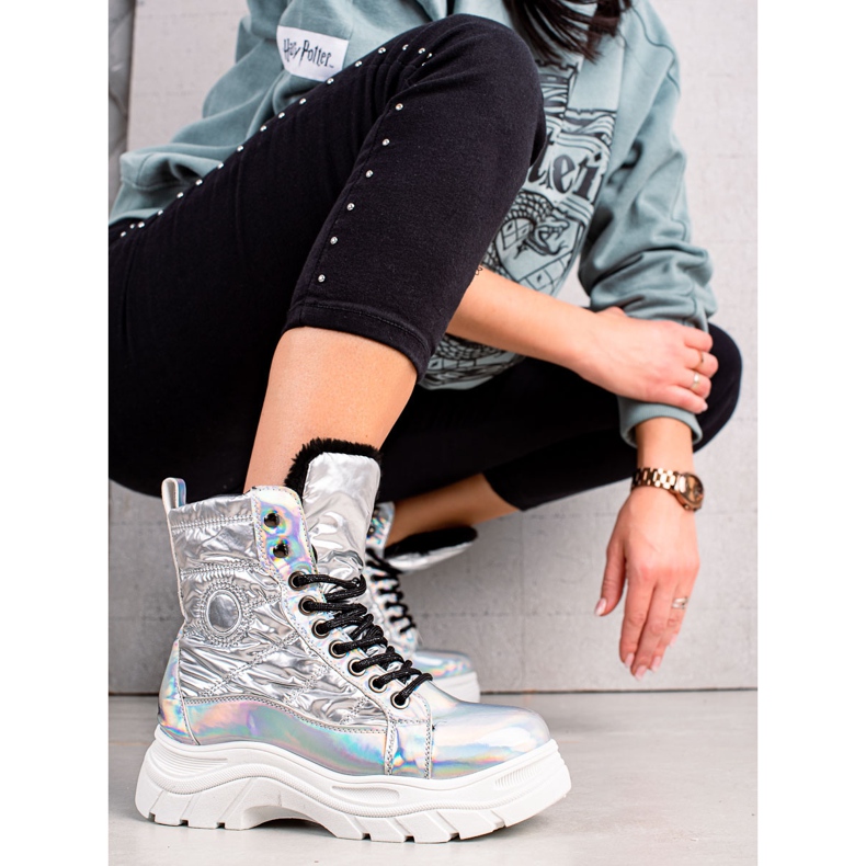 Cizme argintii pe platforma VINCEZA 2