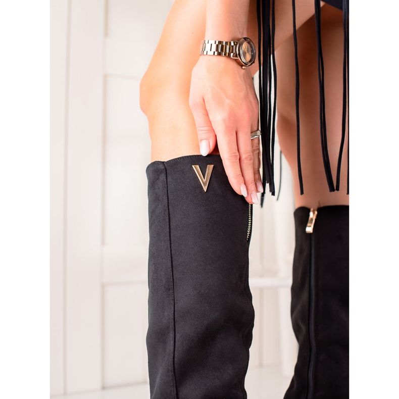 TRENDI Cizme elegante din piele intoarsa negru 1