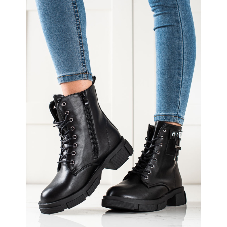 Goodin Genți negre cu șireturi, cu ornament negru 2