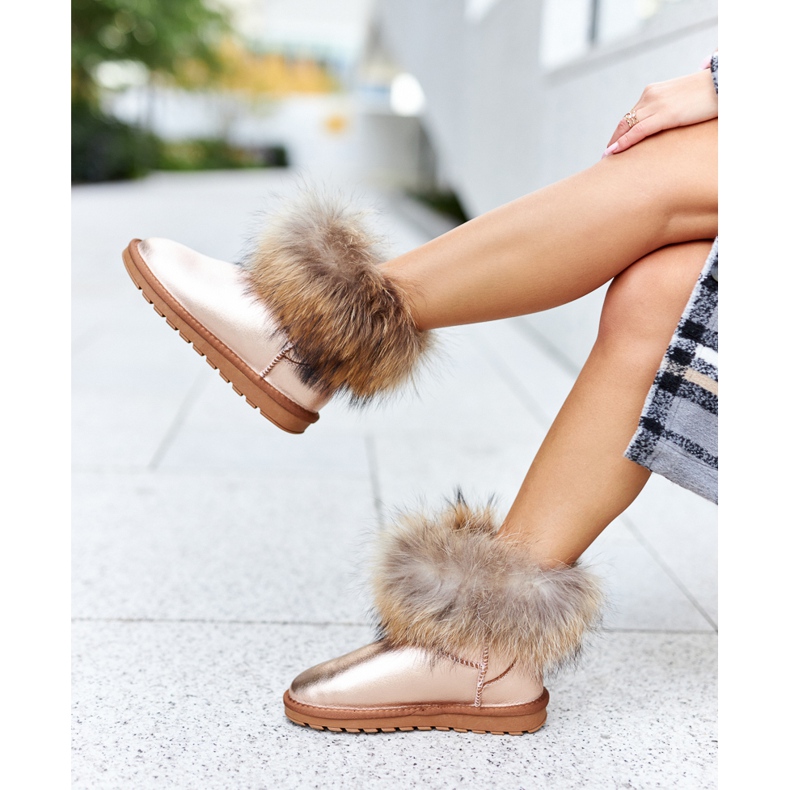 HAN Cizme de zăpadă din piele pentru femei cu blană Champagne Snow Fox roz 1 HAN Cizme de zăpadă din piele pentru femei cu blană Champagne Snow Fox roz 1