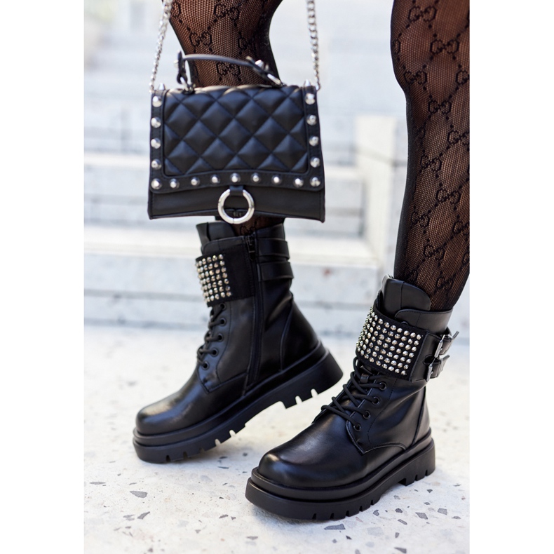 PE1 Cizme Femei Muncitori Cu Știfturi Eveis Negru 2