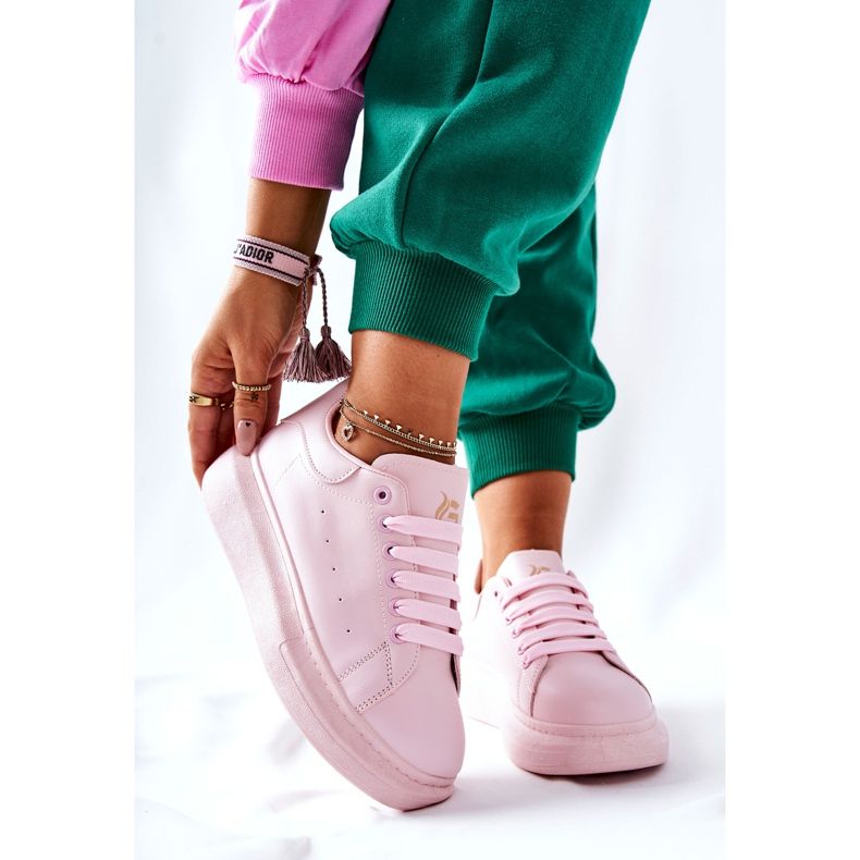 Încălțăminte sport din piele pe platforma roz Lemmy 2