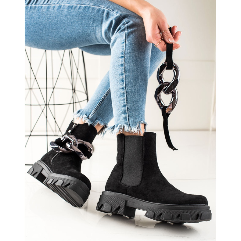 Cizme din piele intoarsa pe platforma S. Barski negru 1