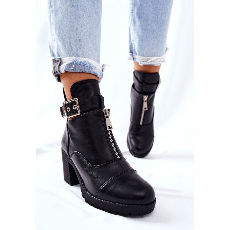 PG1 Cizme Negre Clive Pe Toc Înalt Cu Cataramă negru 1