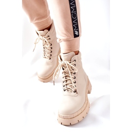 Ideal Shoes Cizme Timberki Traperki Beżowe Mustgrow bej 2
