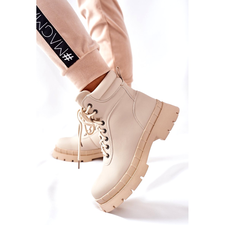 Ideal Shoes Cizme Timberki Traperki Beżowe Mustgrow bej 3