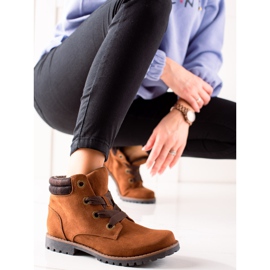 TRENDI Cizme Traper din piele intoarsa maro 1