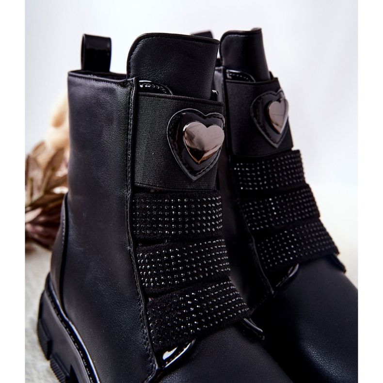 PA1 Cizme negre Miraven pentru copii izolate cu blană negru 1