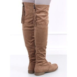 Cizme peste genunchi cu franjuri Toum Khaki kaki 1