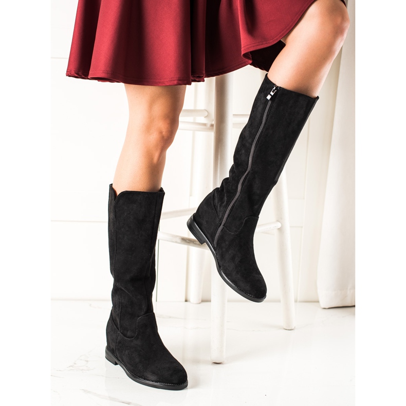 Renda Cizme cu pană din piele intoarsa neagra negru 2 Renda Cizme cu pană din piele intoarsa neagra negru 2